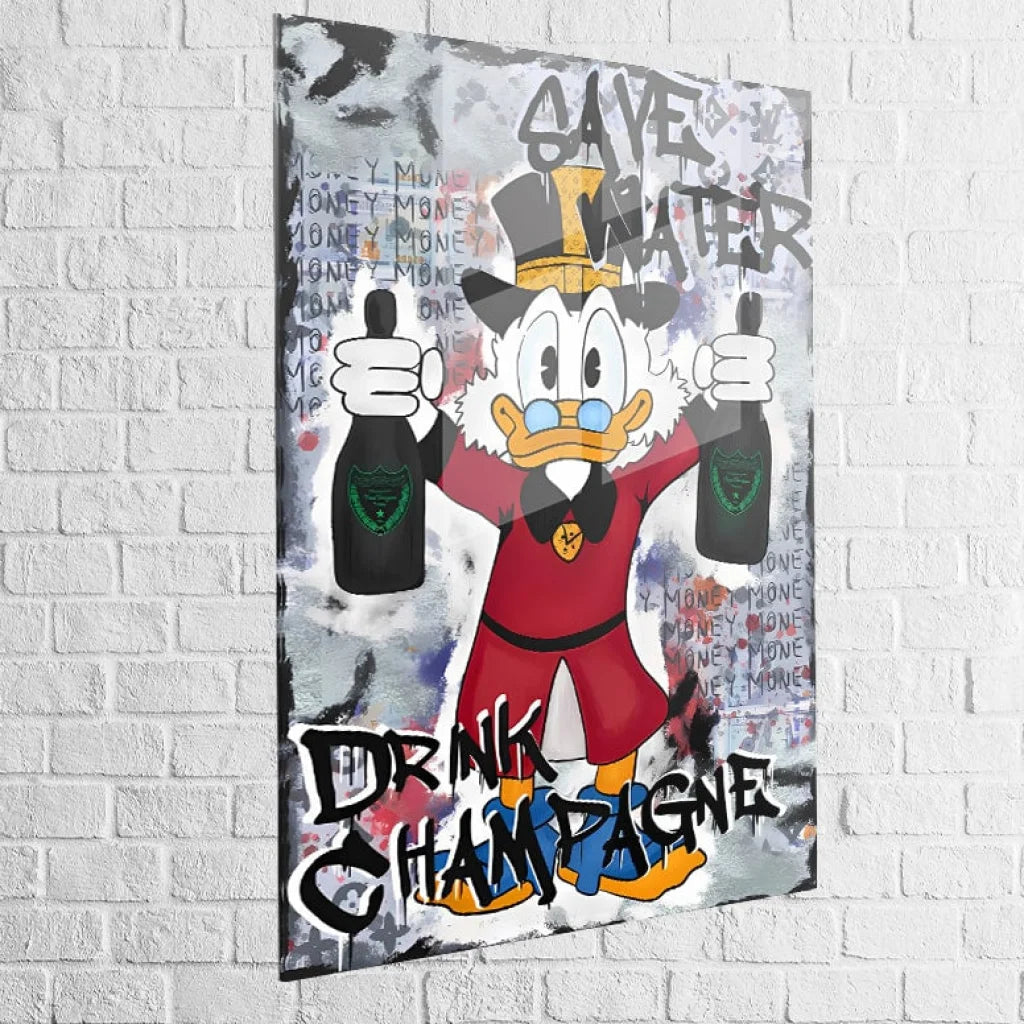 Tableau Street Art Canard et Champagne 40x60cm / Plexiglas Tableau Street Art