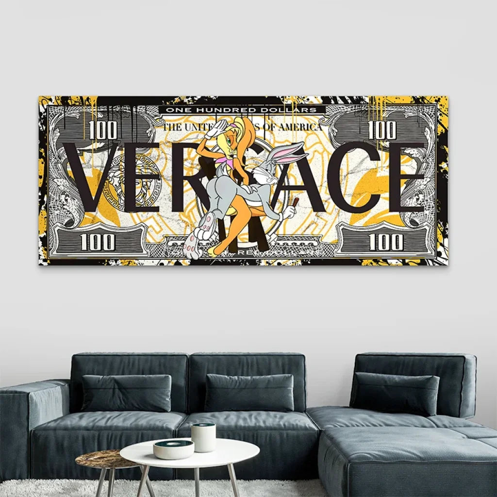 Affiche pop art billet 100 dollars, style graffiti et ambiance glamour contemporaine

