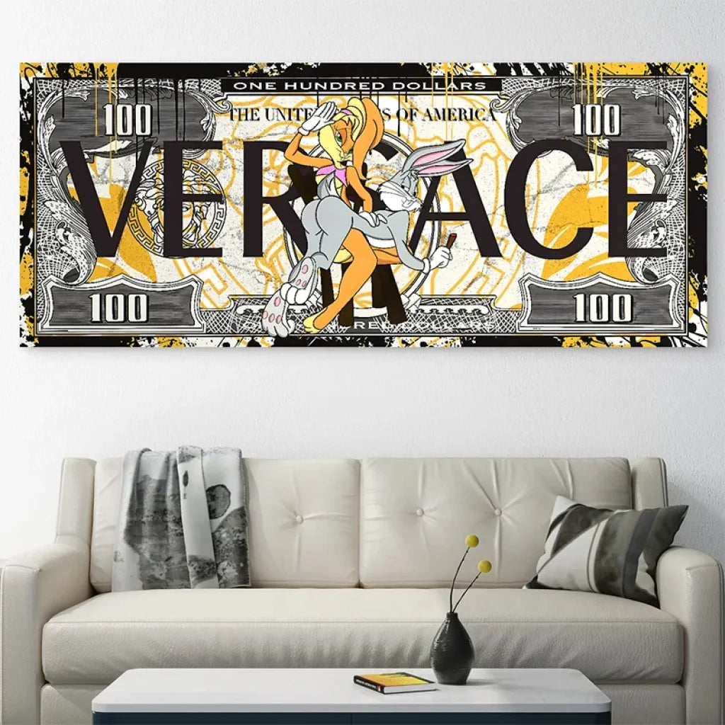 Tableau street art Cent Dollars de Glamour, billet vert revisité façon pop art urbain

