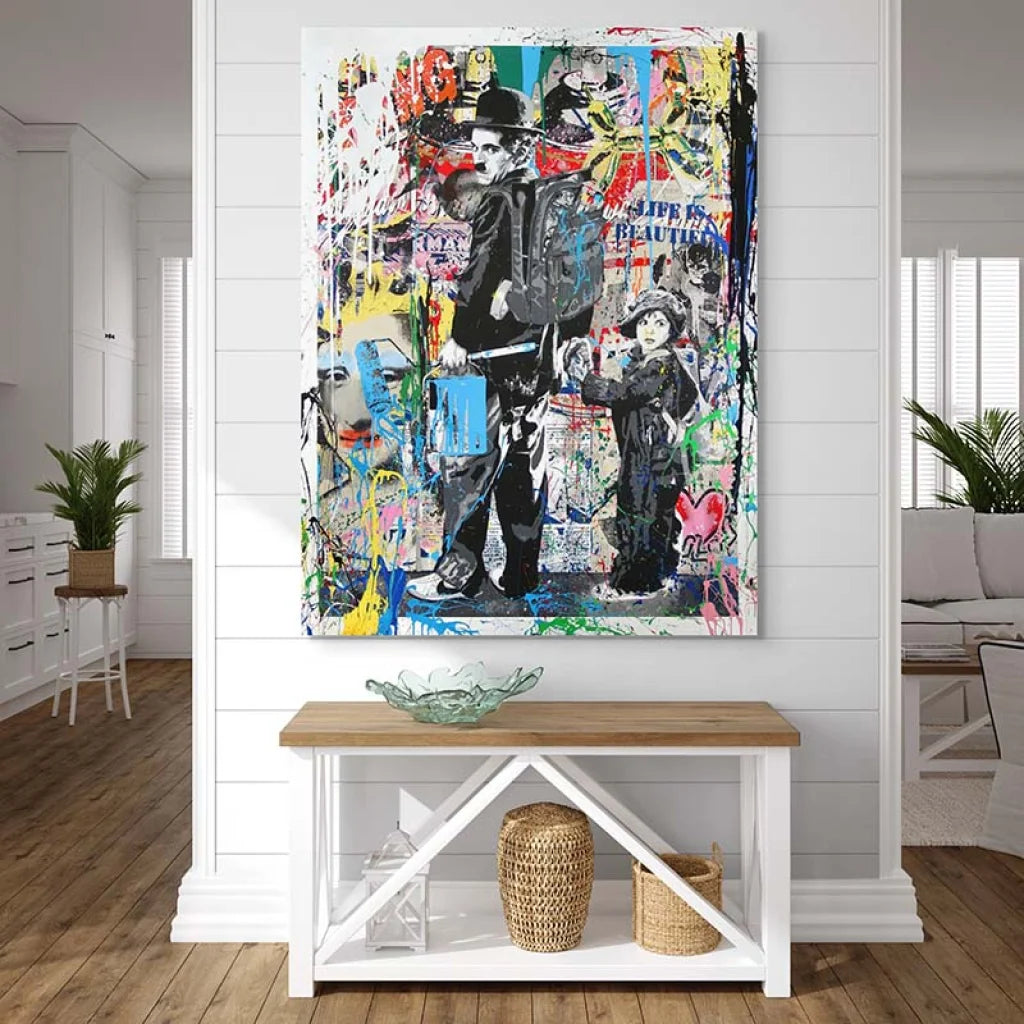 Tableau Street Art Charlie Chaplin Life is Beautiful 40x60cm / Affiche sans cadre Tableau Street Art