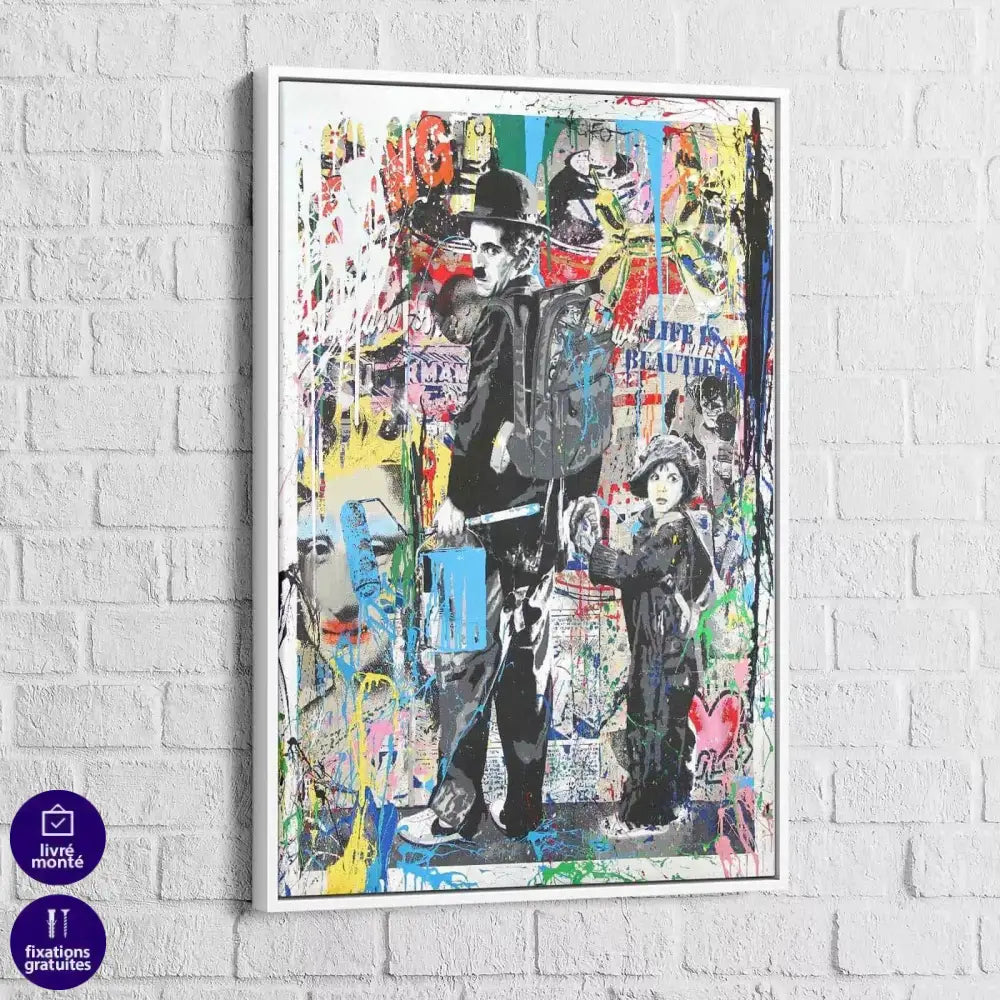 Tableau Street Art Charlie Chaplin Life is Beautiful - Montableaudeco