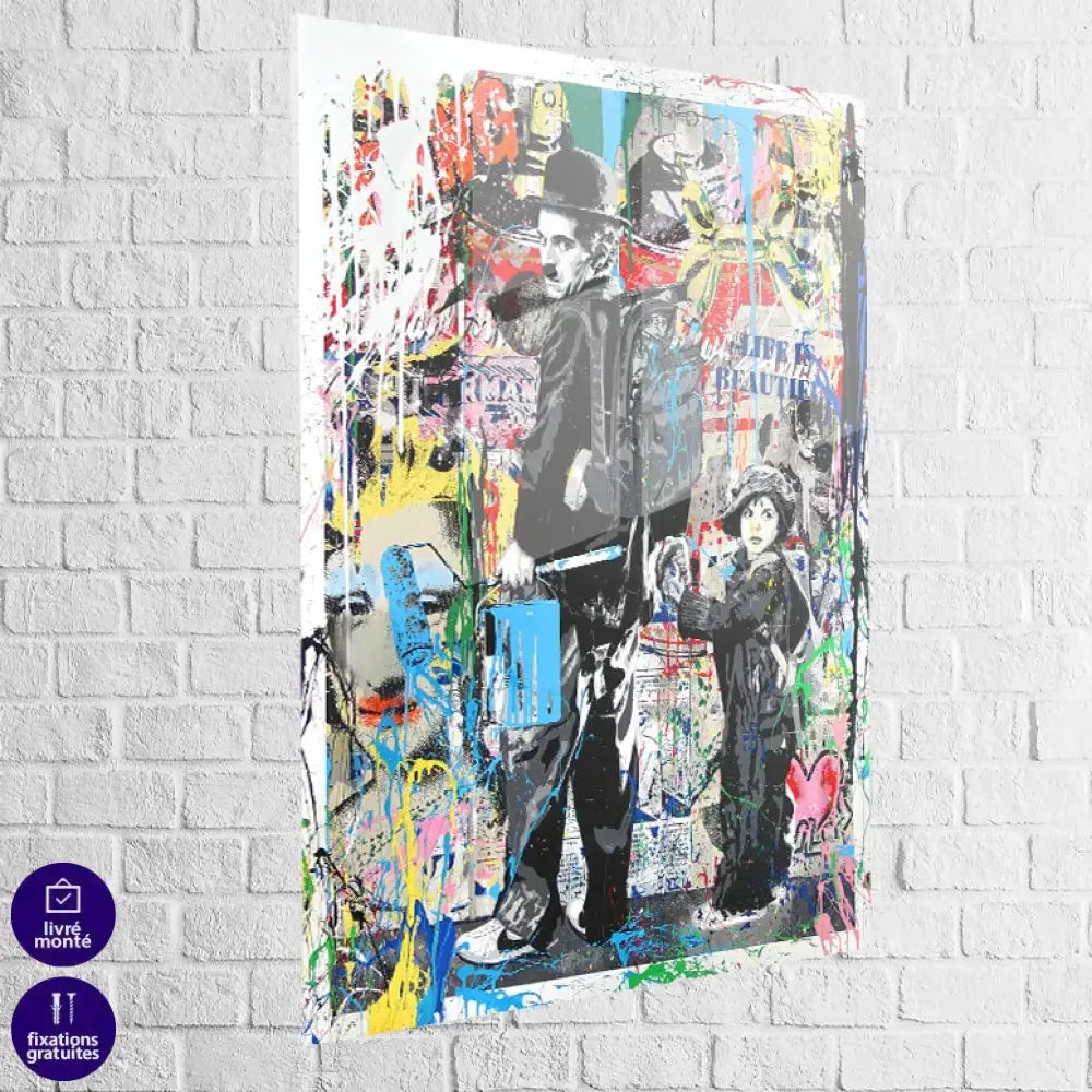 Tableau Street Art Charlie Chaplin Life is Beautiful 40x60cm / Plexiglas Tableau Street Art