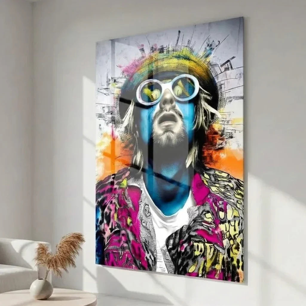 Tableau street art Cobain portrait rock moderne couleurs vives