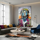 Tableau pop art rock portrait homme lunettes blanches et chapeau