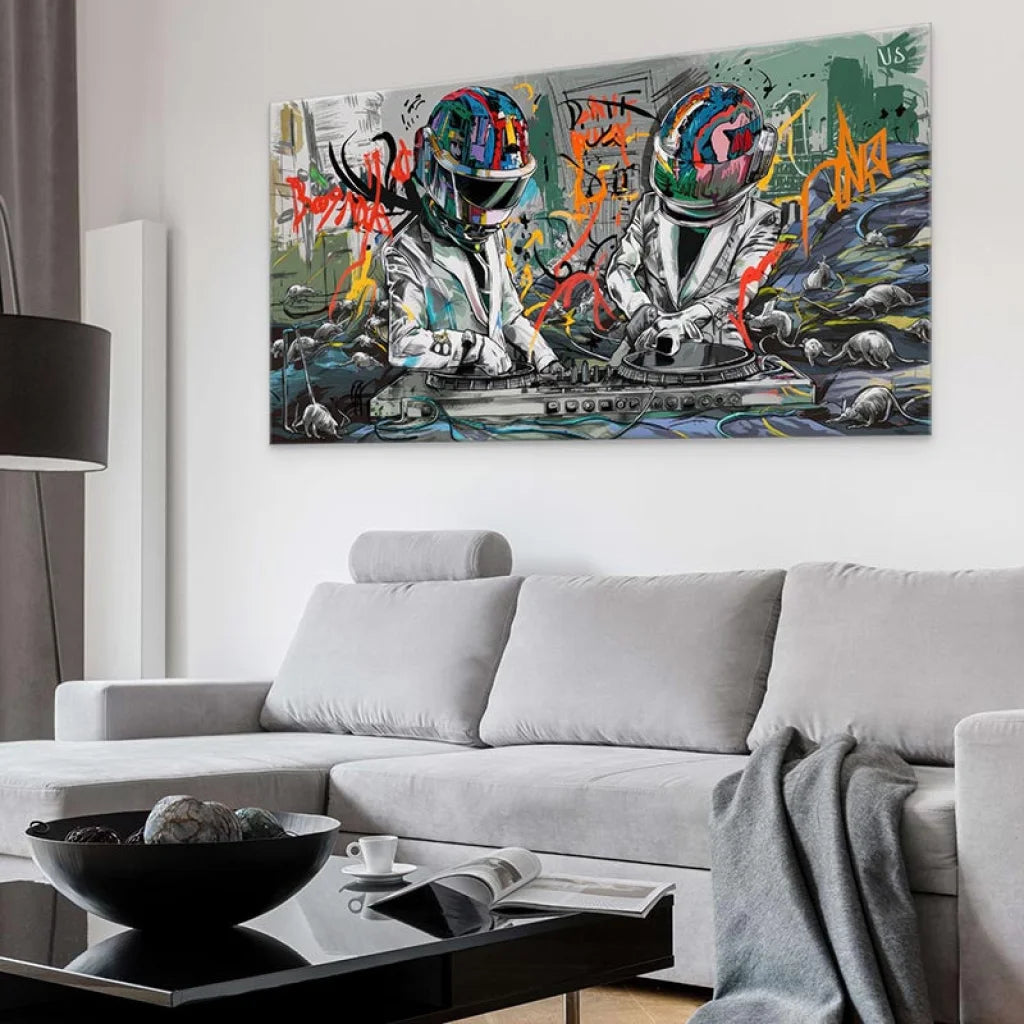 Tableau Street Art Daft Punk 40x80cm / Toile tendue sur châssis Tableau Street Art