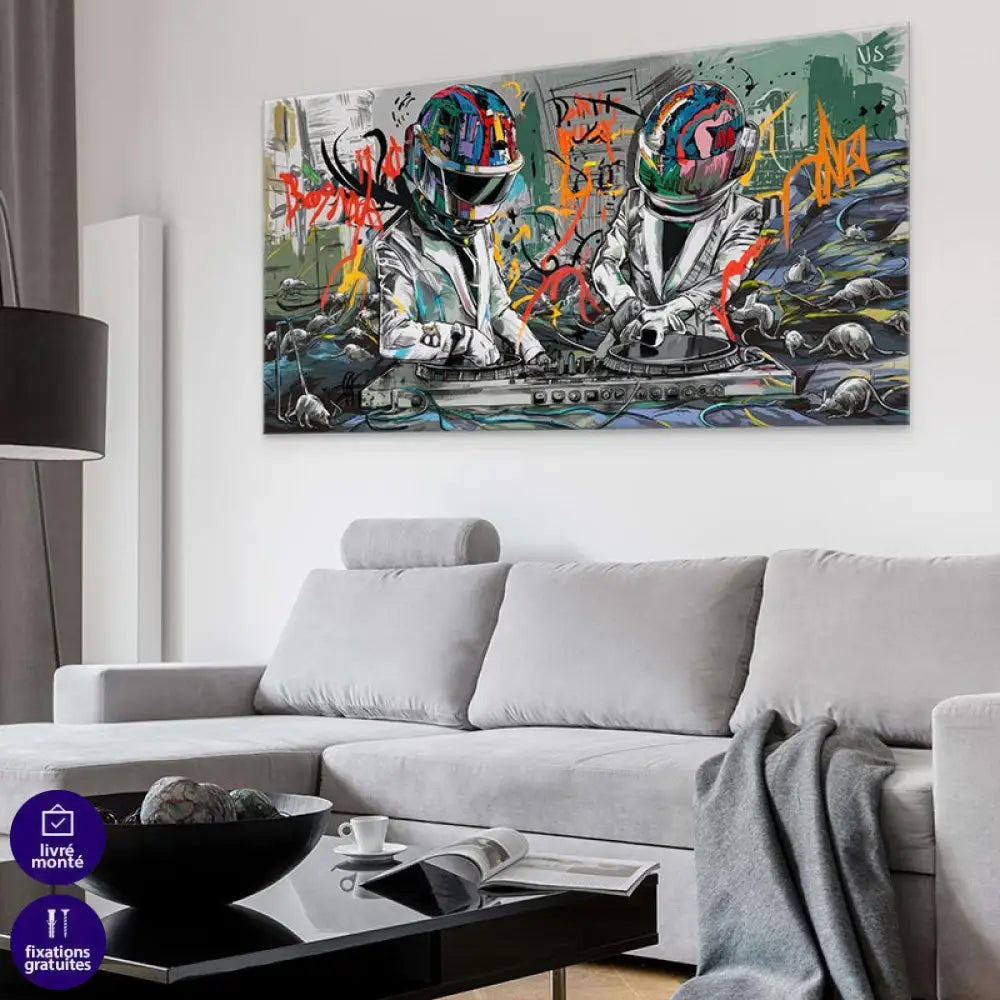 Tableau Street Art Daft Punk 40x80cm / Toile tendue sur châssis Tableau Street Art