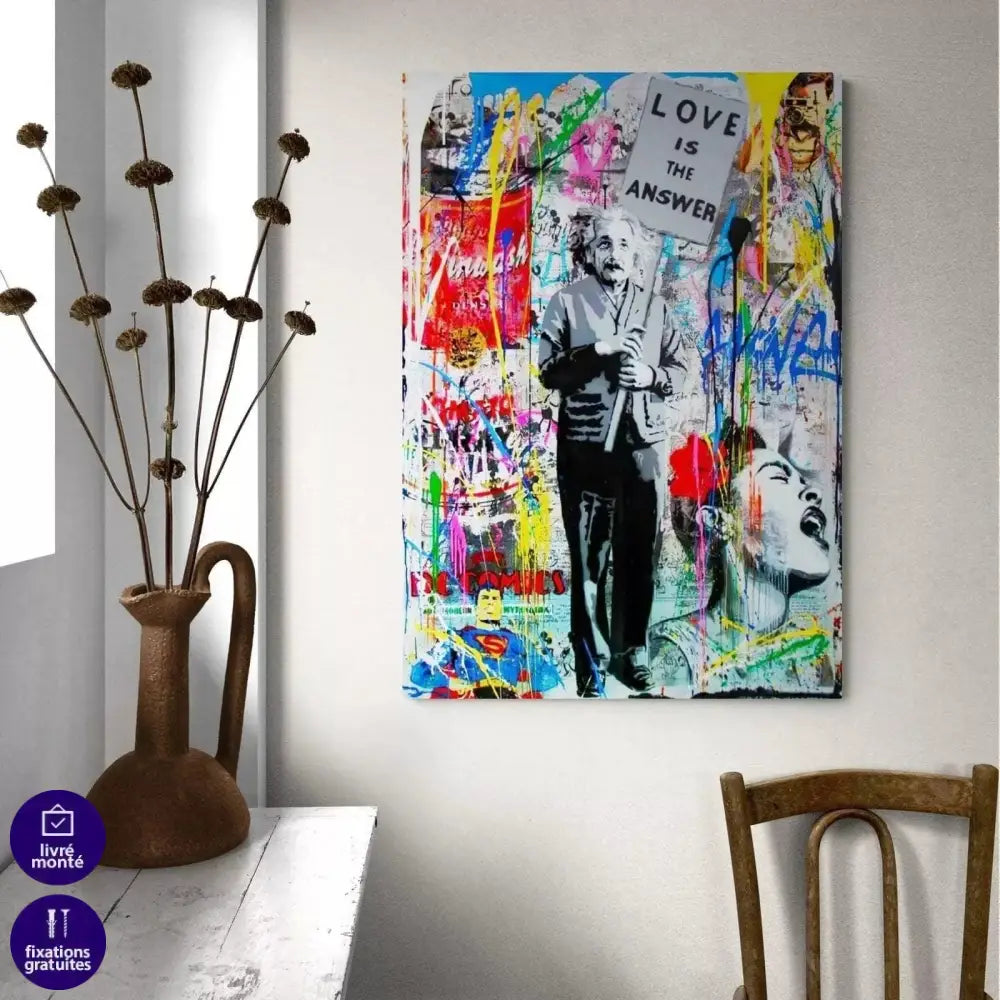Tableau Street Art Einstein L'amour est la Réponse - Montableaudeco