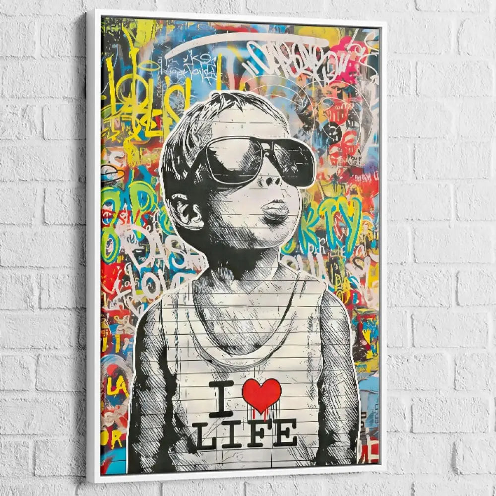 Tableau street art cadre blanc enfant pop art décoratif moderne