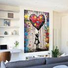 black and white girl wall decoration with colorful background