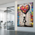 multicolored dripping heart graffiti wall art