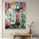 Grand format XXL – hippopotame en costume pop art contemporain