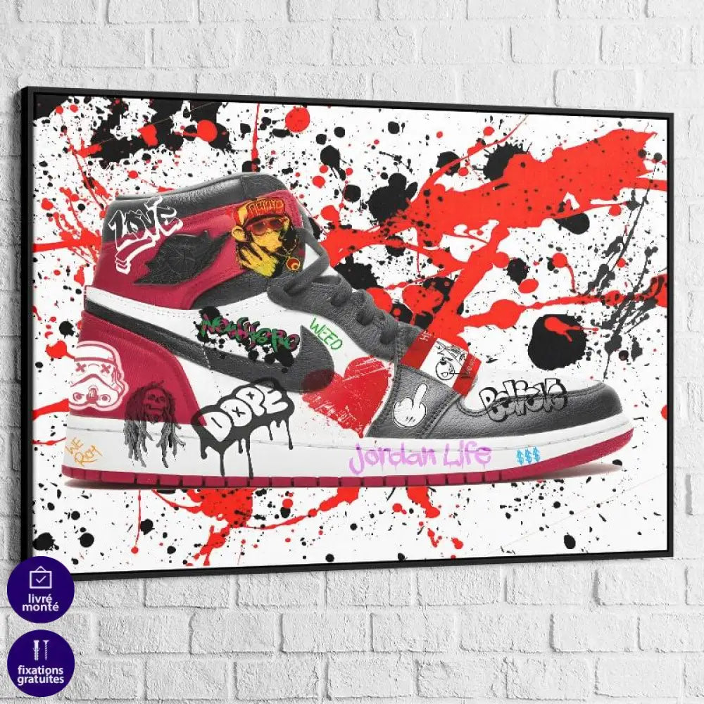 Tableau Street Art Jordan Rouge Noir - Montableaudeco