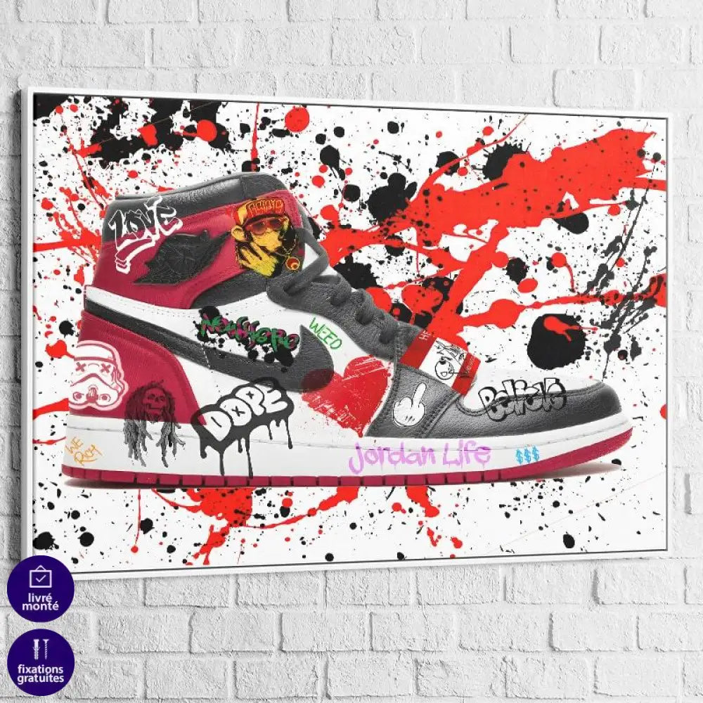Tableau Street Art Jordan Rouge Noir - Montableaudeco