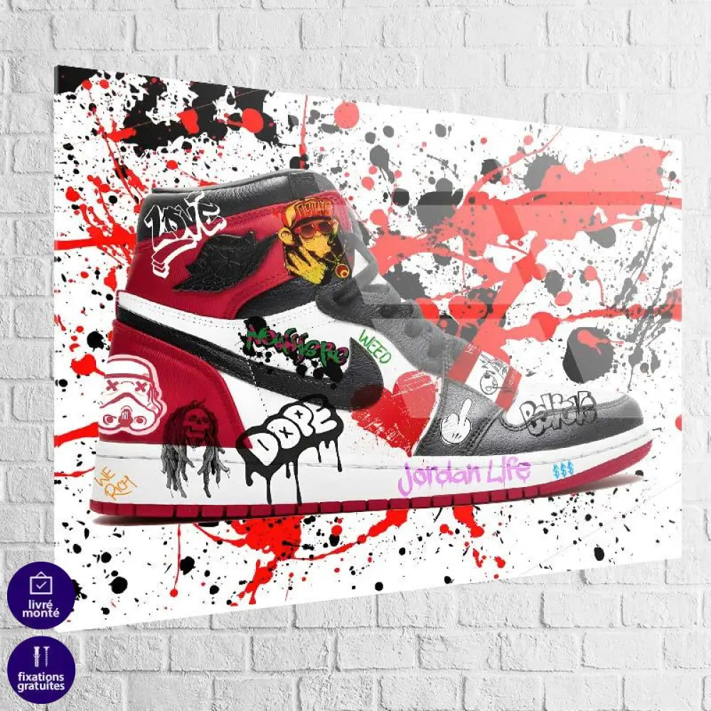 Tableau Street Art Jordan Rouge Noir - Montableaudeco