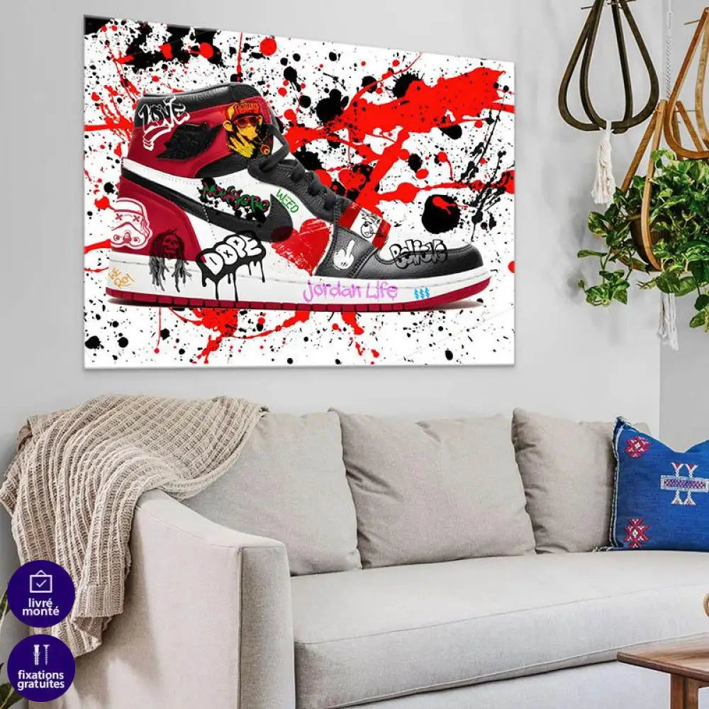 Tableau Street Art Jordan Rouge Noir - Montableaudeco