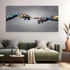 Tableau graffiti La Création d’Adam, fusion de l’art classique et urbain