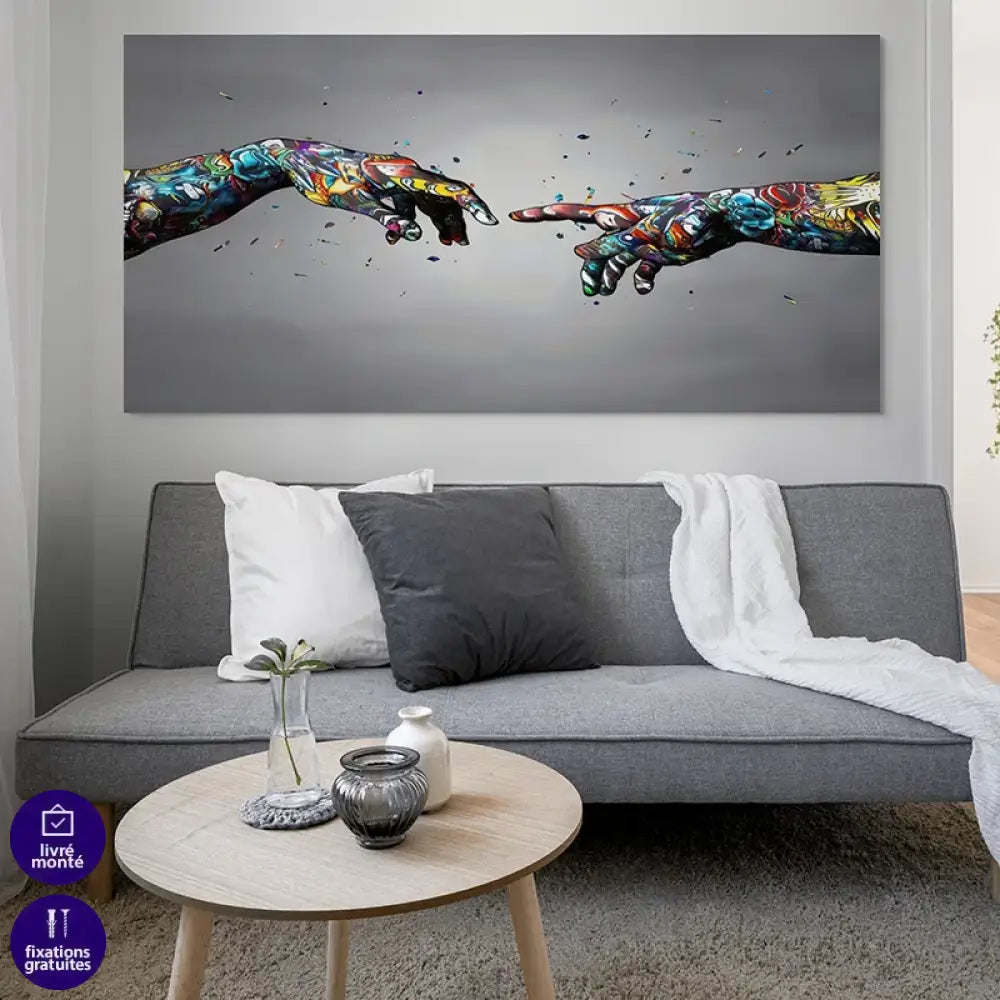 Tableau moderne La Création d’Adam, version graffiti colorée