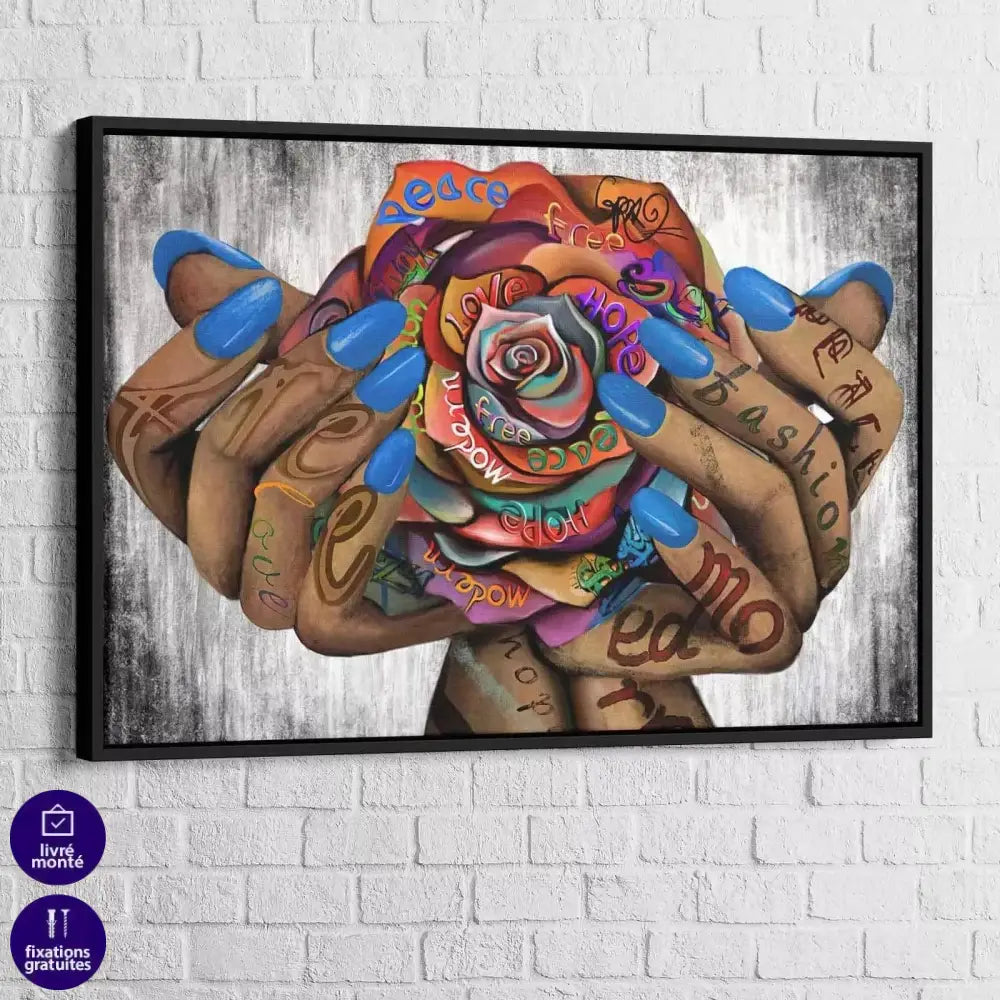Tableau Street Art La Main Rose Graffiti - Montableaudeco
