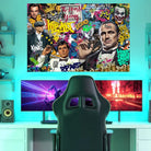 Décoration murale pop art avec couronnes et typographies, tableau moderne prêt à accrocher