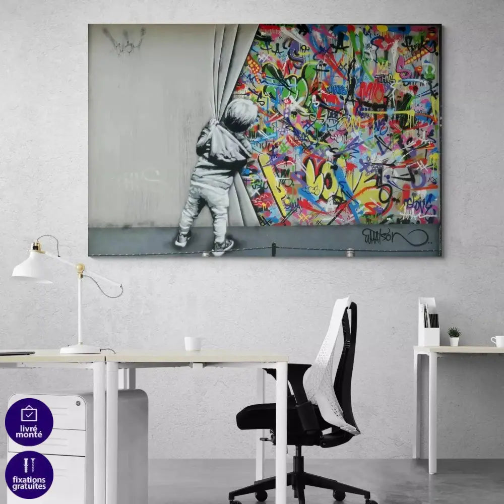 Tableau Street Art L'enfant devant le mur - Montableaudeco