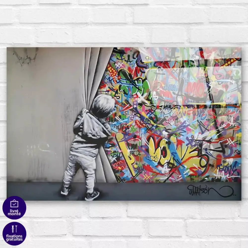Tableau Street Art L'enfant devant le mur - Montableaudeco