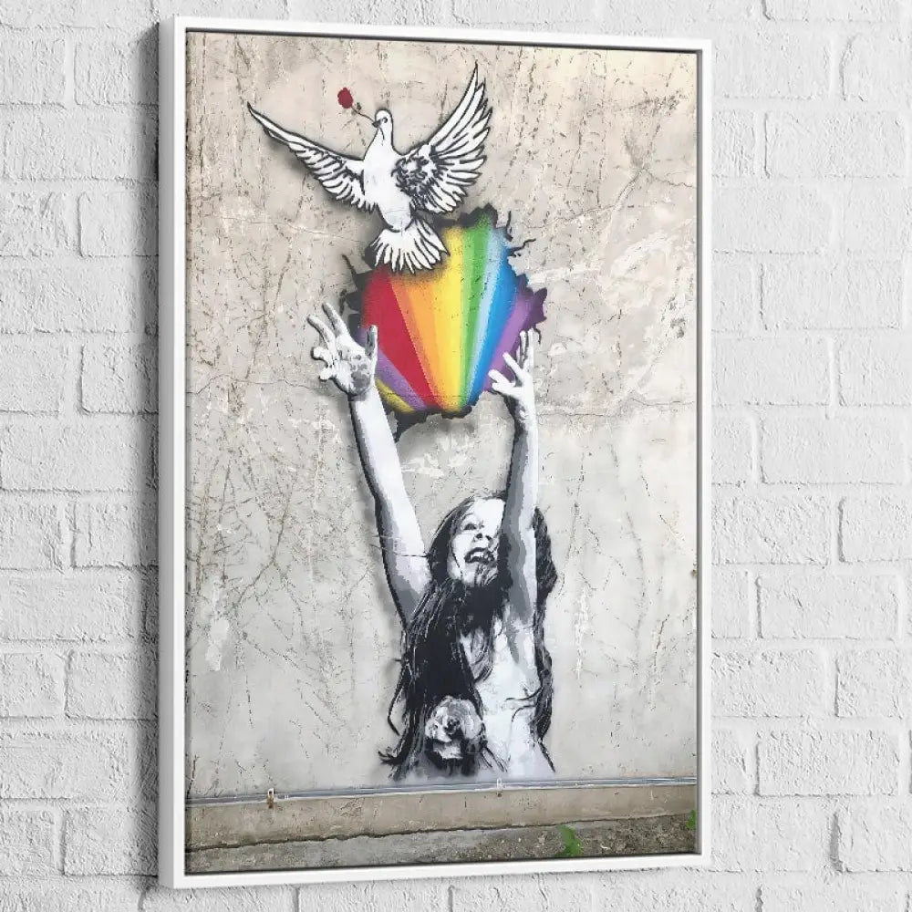 Tableau street art – L’Envol de la Paix, cadre blanc