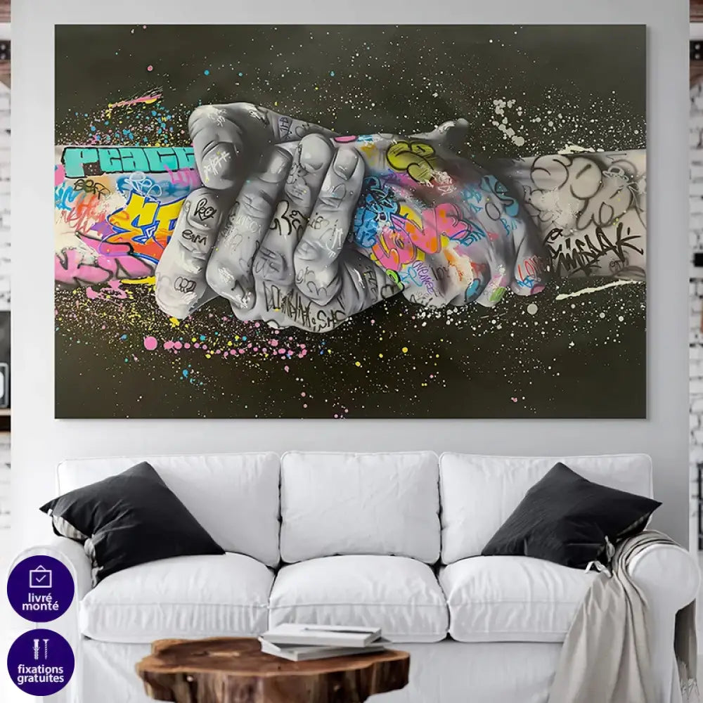 tableau street art mains graffiti sur fond noir