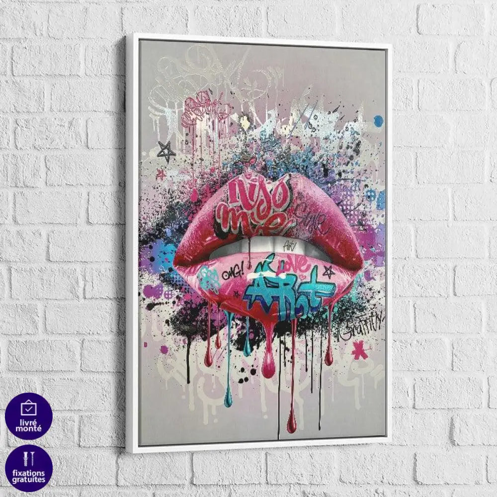 Tableau Street Art Lèvres Rose - Montableaudeco
