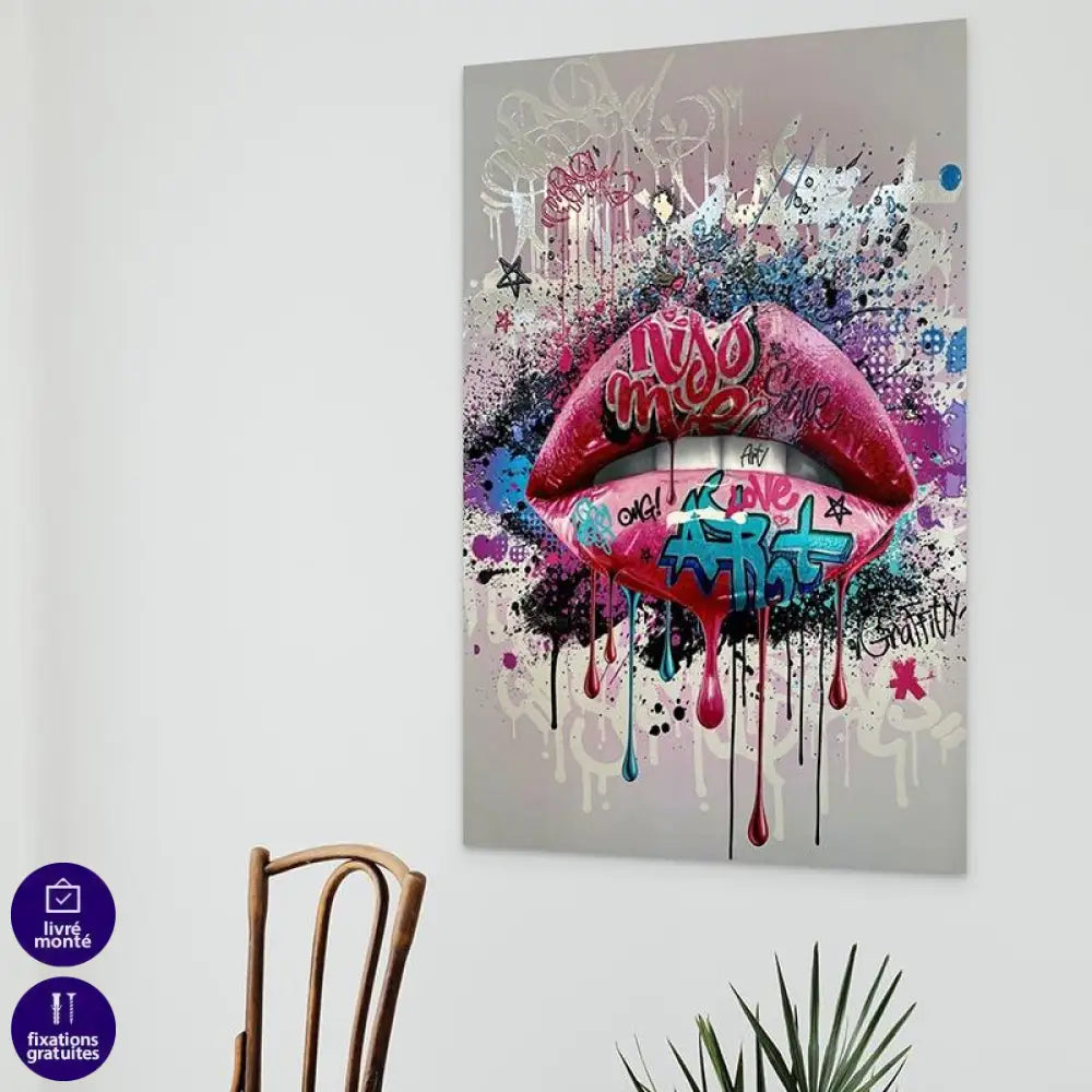 Tableau Street Art Lèvres Rose - Montableaudeco