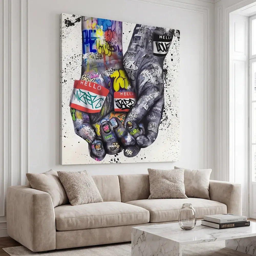 Décoration murale street art mains colorées pop art