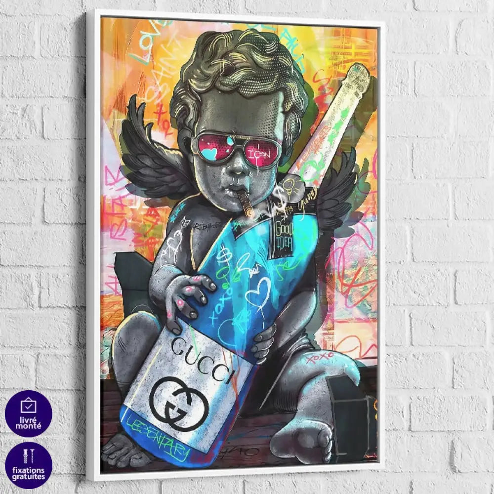 Art mural moderne mélangeant luxe, humour et street art provocant

