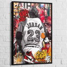 Street art basket with Drip, "Bang Bang" tags, and golden crown