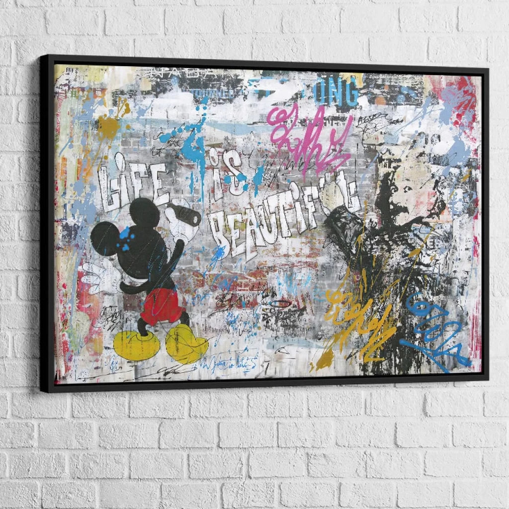 Tableau Street Art Mickey et le Graffiti 40x60cm / Cadre Noir Tableau Street Art