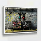 Tableau street art Mickey cadre flottant blanc