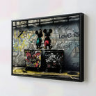 Tableau street art Mickey cadre flottant noir