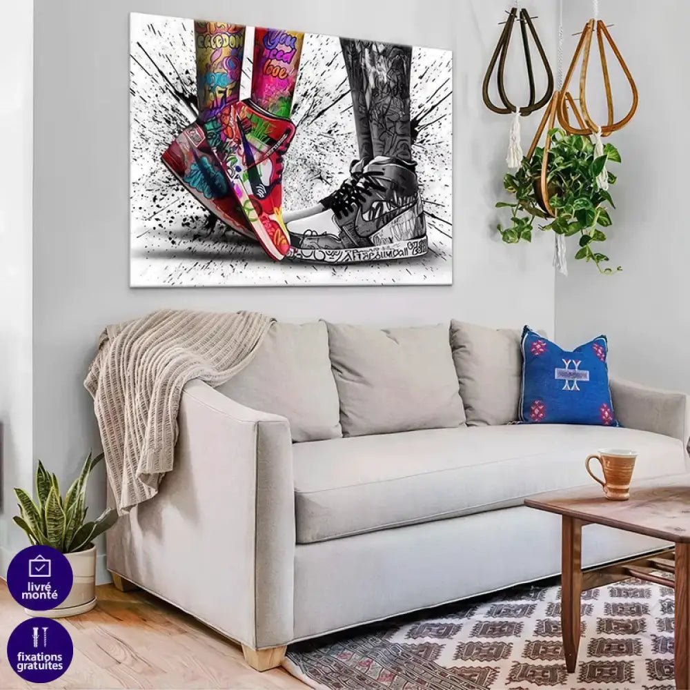 Tableau Street Art baskets Nike colorées avec effet graffiti moderne

