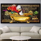 Picsou plongeant dans l’or sur toile moderne grand format

