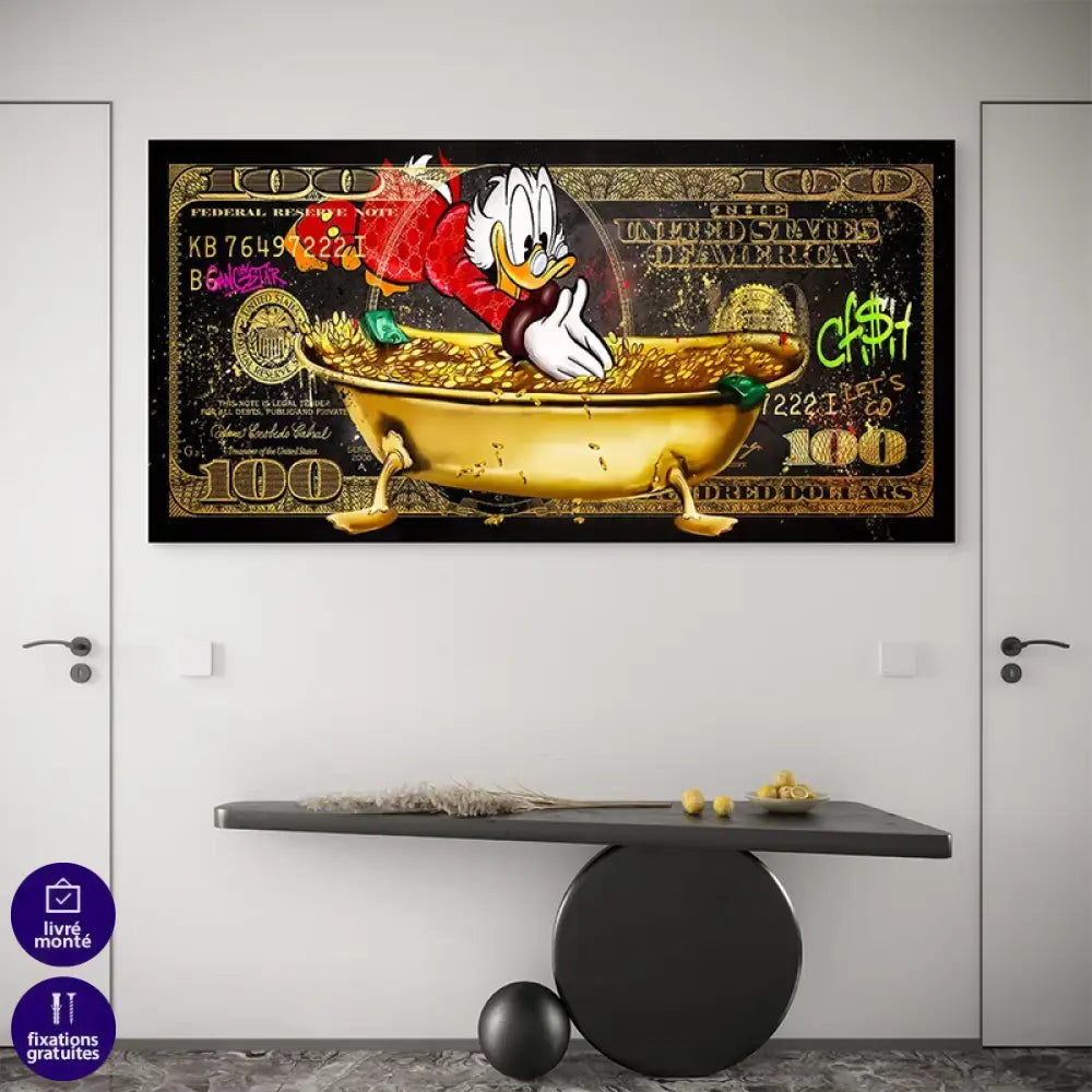 Tableau décoratif Picsou version street art avec effet doré

