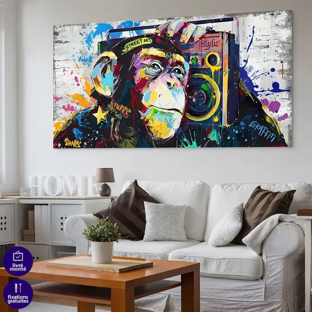tableau moderne singe boombox déco murale
