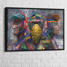 Tableau street art Singes Urbains, cadre noir