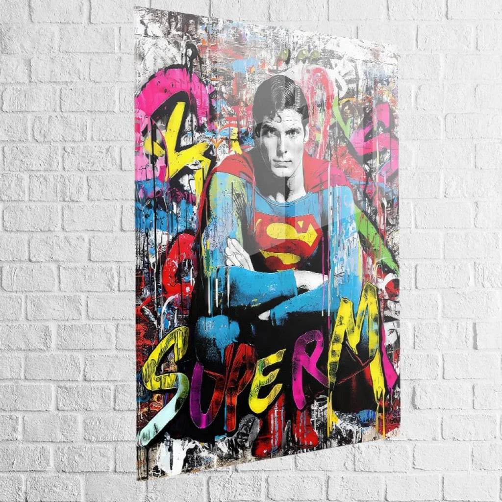 Superman Pop Graffiti Acrylic Glass Print, modern gloss finish
