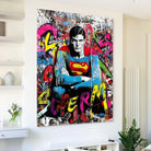 Superman Pop Graffiti Painting, Comic Book Portrait and Colorful Tags