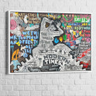 Décoration street art expressive avec slogans, Google et Goldorak

