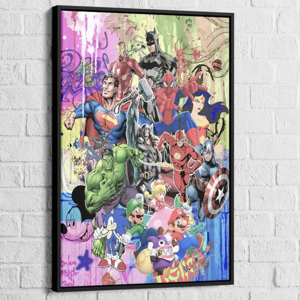 Tableau Street Art Urban Pop Icons 40x60cm / Cadre Noir Tableau Street Art