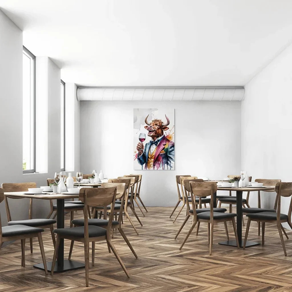 Toile tendue Taureau Dandy – tableau moderne pour bar à vin