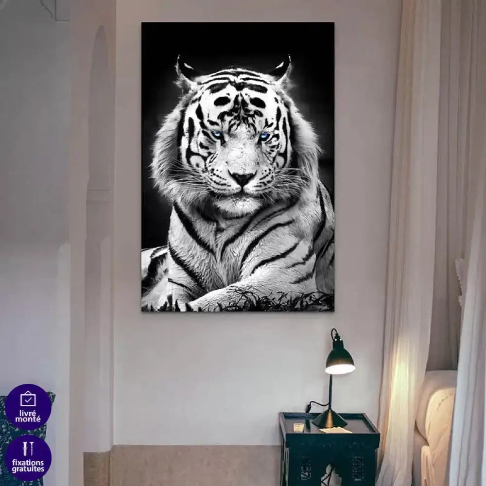 Tableau Tigre Blanc Yeux Bleus - Montableaudeco