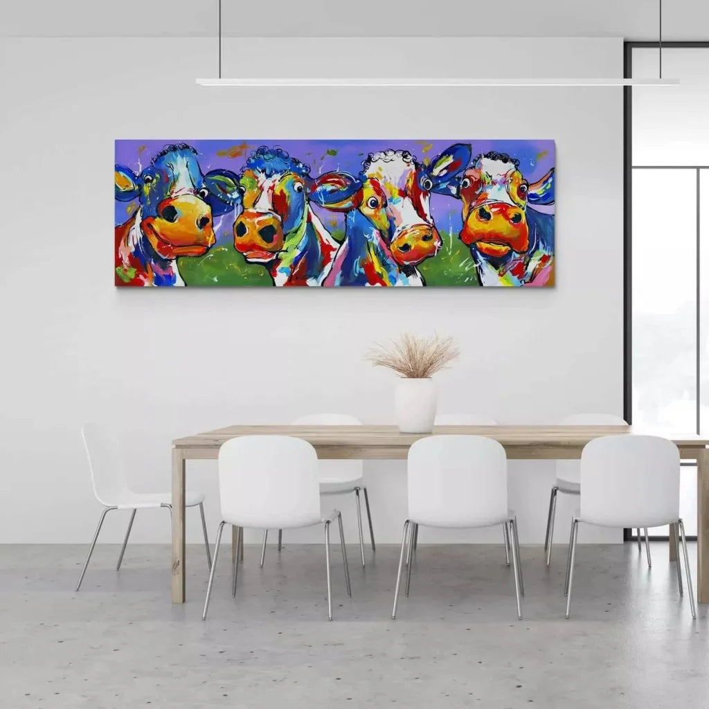 Tableau Vache Colorée Ho Les Filles ! - Montableaudeco