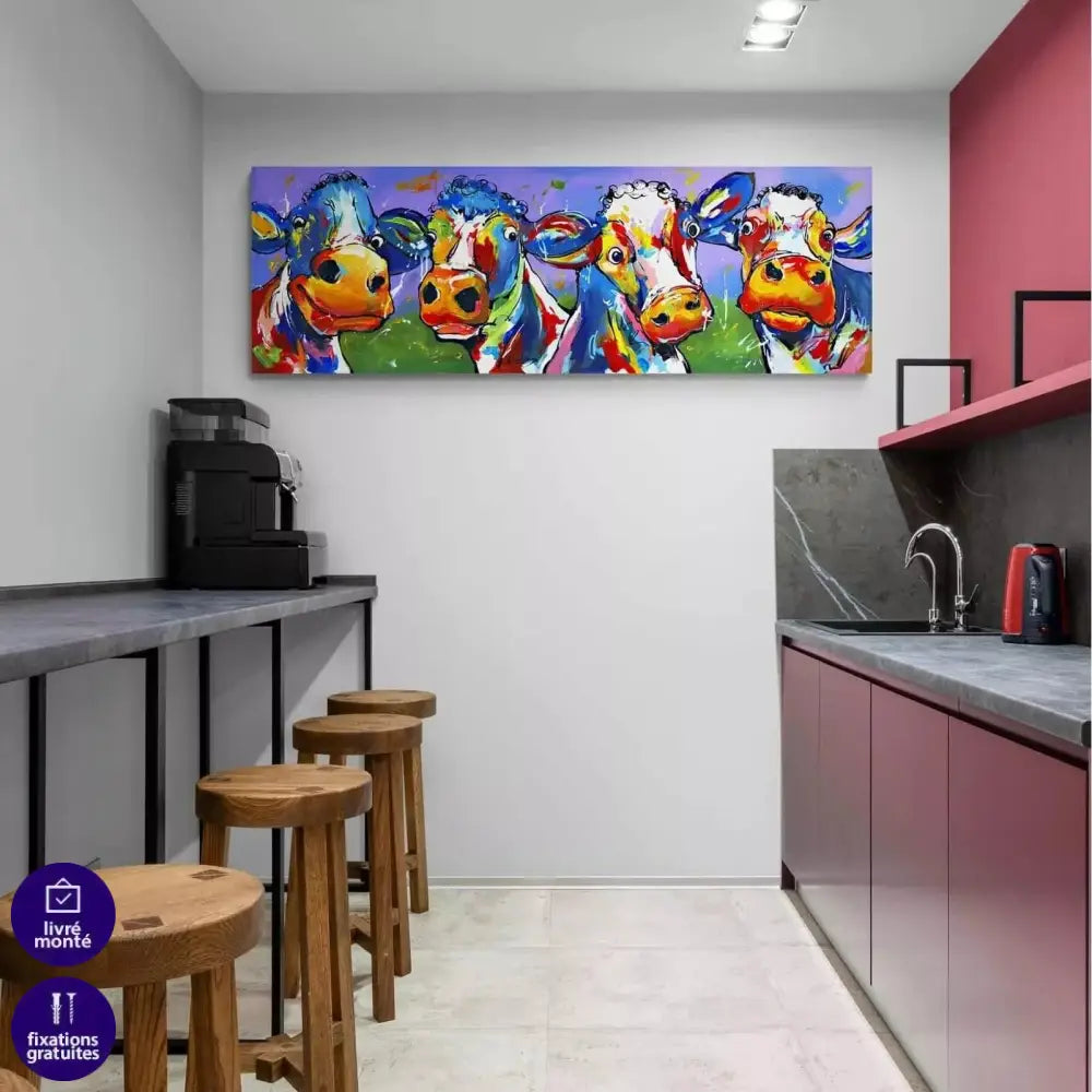 Tableau Vache Colorée Ho Les Filles ! - Montableaudeco