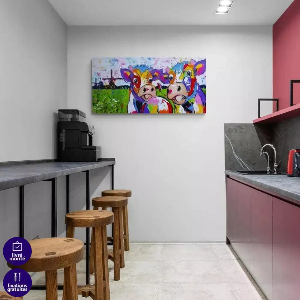 Tableau Vache Colorée Jolie Demoiselles - Montableaudeco