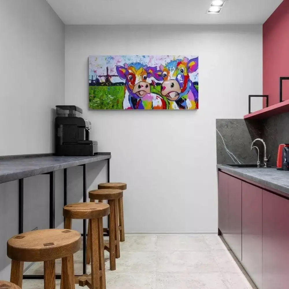 Tableau Vache Colorée Jolie Demoiselles - Montableaudeco